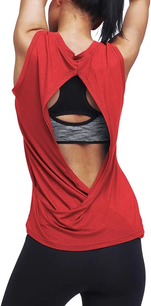 Mippo Workout Tops for Women Open Back Shirts Yoga Athletic Tops Running Muscle Tank Tops