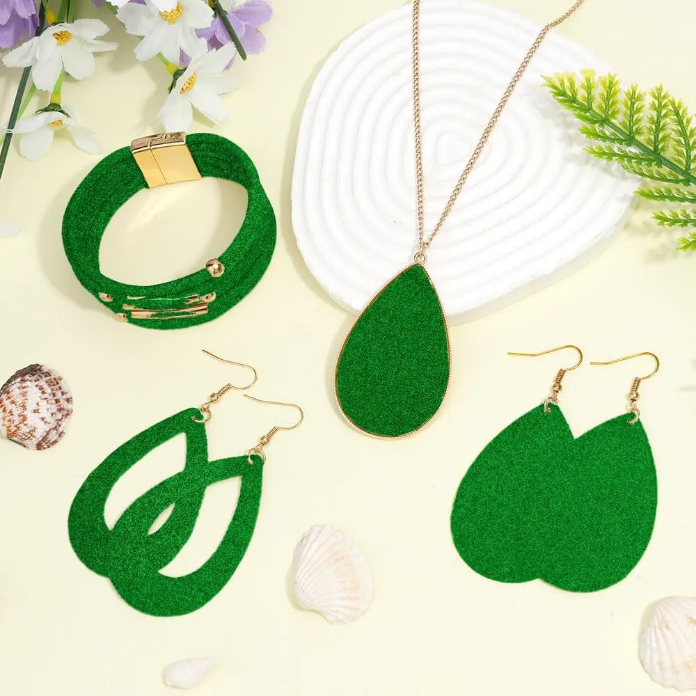 MystiCharm 4 Pieces Women's Glitter Jewelry Set Faux Leather Earrings Necklace Bracelet Christmas Accessories Decoration