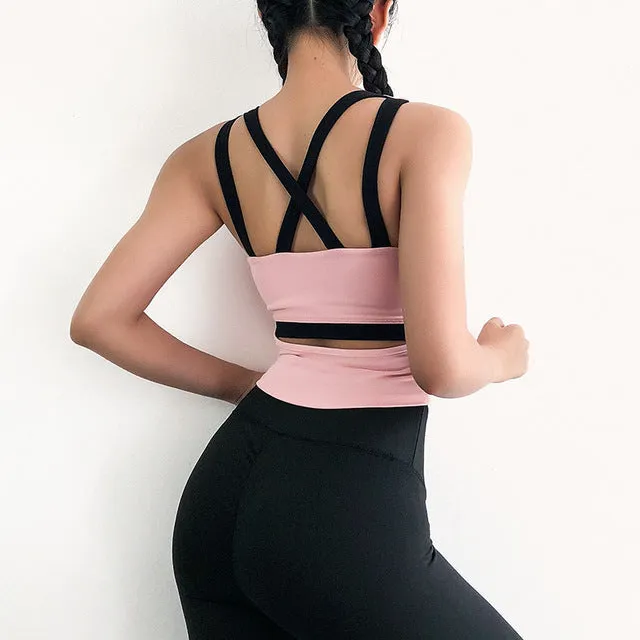 navy padded gym yoga tops
