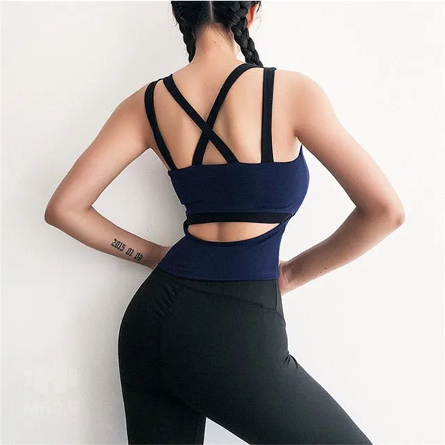 navy padded gym yoga tops