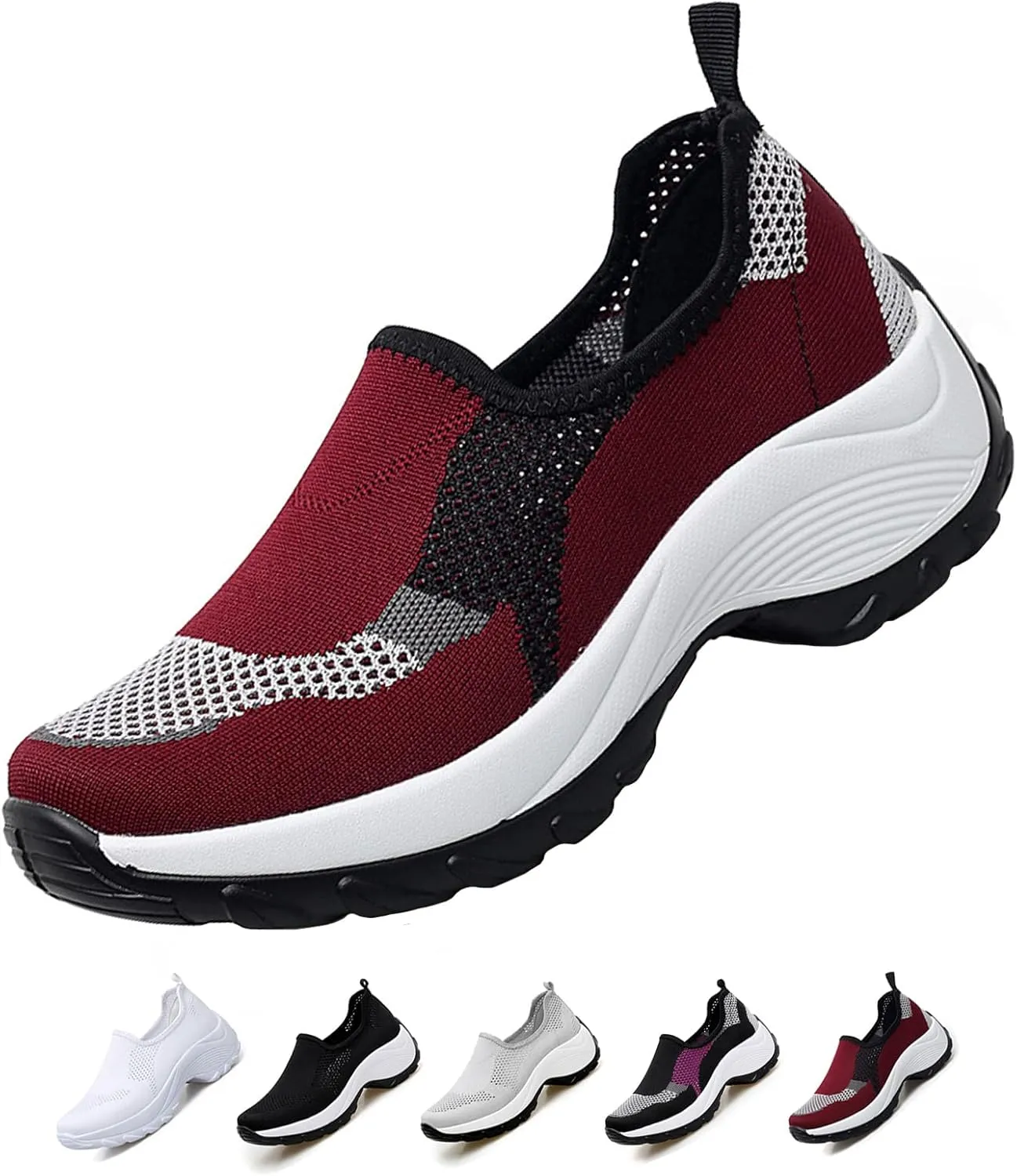 Optigard Women's Mesh Slip On Sock Walking Sneakers with Arch Support Lightweight Breathable Running Shoes Shallow Mouth Platform Comfortable Work Shoes