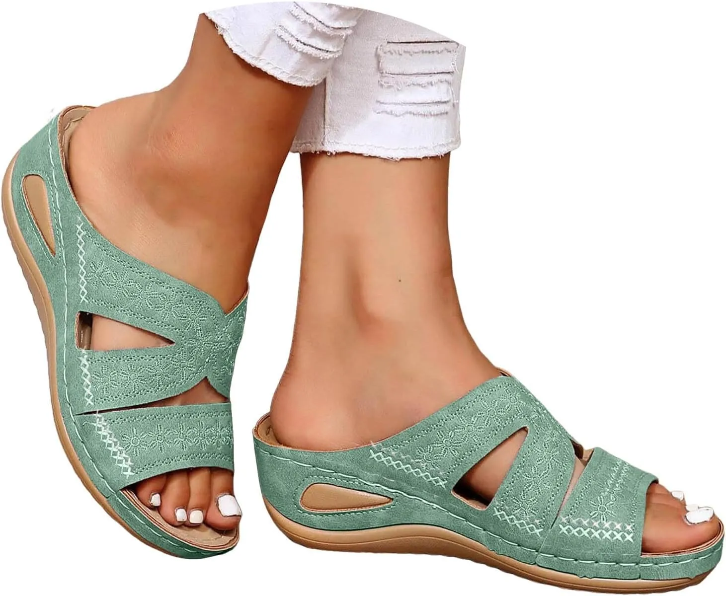 Orthopedic Sandals for Women Arch Support, Women Dressy Summer Comfortable Wedge Sandals Slip On Walking Sandal 2025 Slides Sandal Dress Shoes for Plantar Fasciitis
