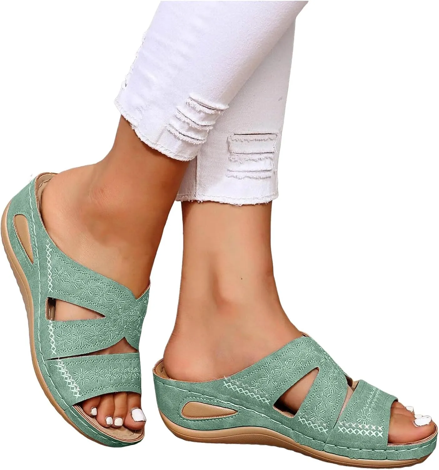 Orthopedic Sandals for Women Arch Support, Women Dressy Summer Comfortable Wedge Sandals Slip On Walking Sandal 2025 Slides Sandal Dress Shoes for Plantar Fasciitis