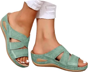 Orthopedic Sandals for Women Arch Support, Women Dressy Summer Comfortable Wedge Sandals Slip On Walking Sandal 2025 Slides Sandal Dress Shoes for Plantar Fasciitis