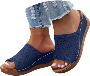 Orthopedic Sandals for Women Wide Width, Women Dressy Summer Comfortable Walking Sandals with Arch Support Wide Width Slip On Sandal Breathable Slide Sandal