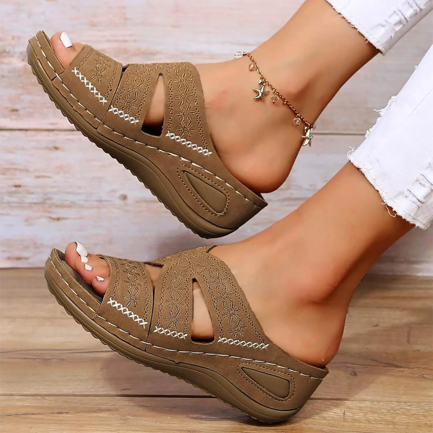 Orthopedic Sandals for Women Wide Width, Women Summer Comfortable Sandals Arch Support Wedge Sandal 2025 Slides Sandal Dress Shoes for Plantar Fasciitis