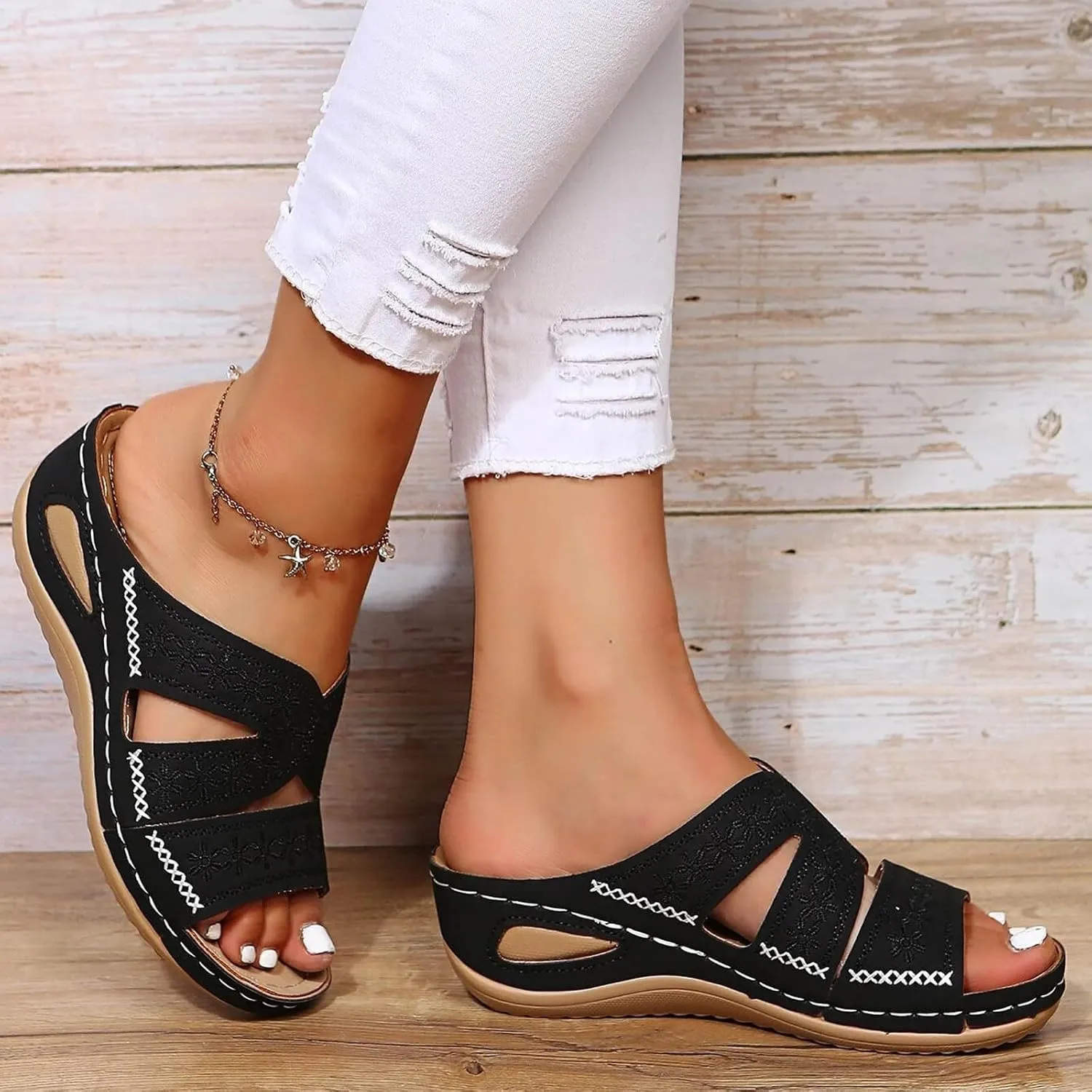 Orthopedic Sandals for Women Wide Width, Women Summer Comfortable Sandals Arch Support Wedge Sandal 2025 Slides Sandal Dress Shoes for Plantar Fasciitis