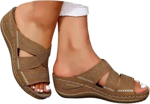 Orthopedic Sandals for Women Wide Width, Women Summer Comfortable Sandals Arch Support Wedge Sandal 2025 Slides Sandal Dress Shoes for Plantar Fasciitis