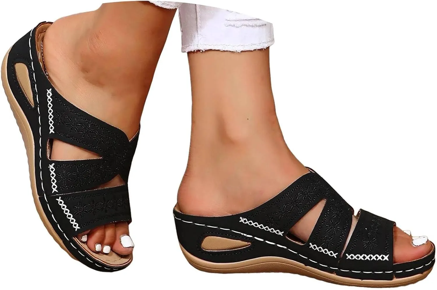 Orthopedic Sandals for Women Wide Width, Women Summer Comfortable Sandals Arch Support Wedge Sandal 2025 Slides Sandal Dress Shoes for Plantar Fasciitis