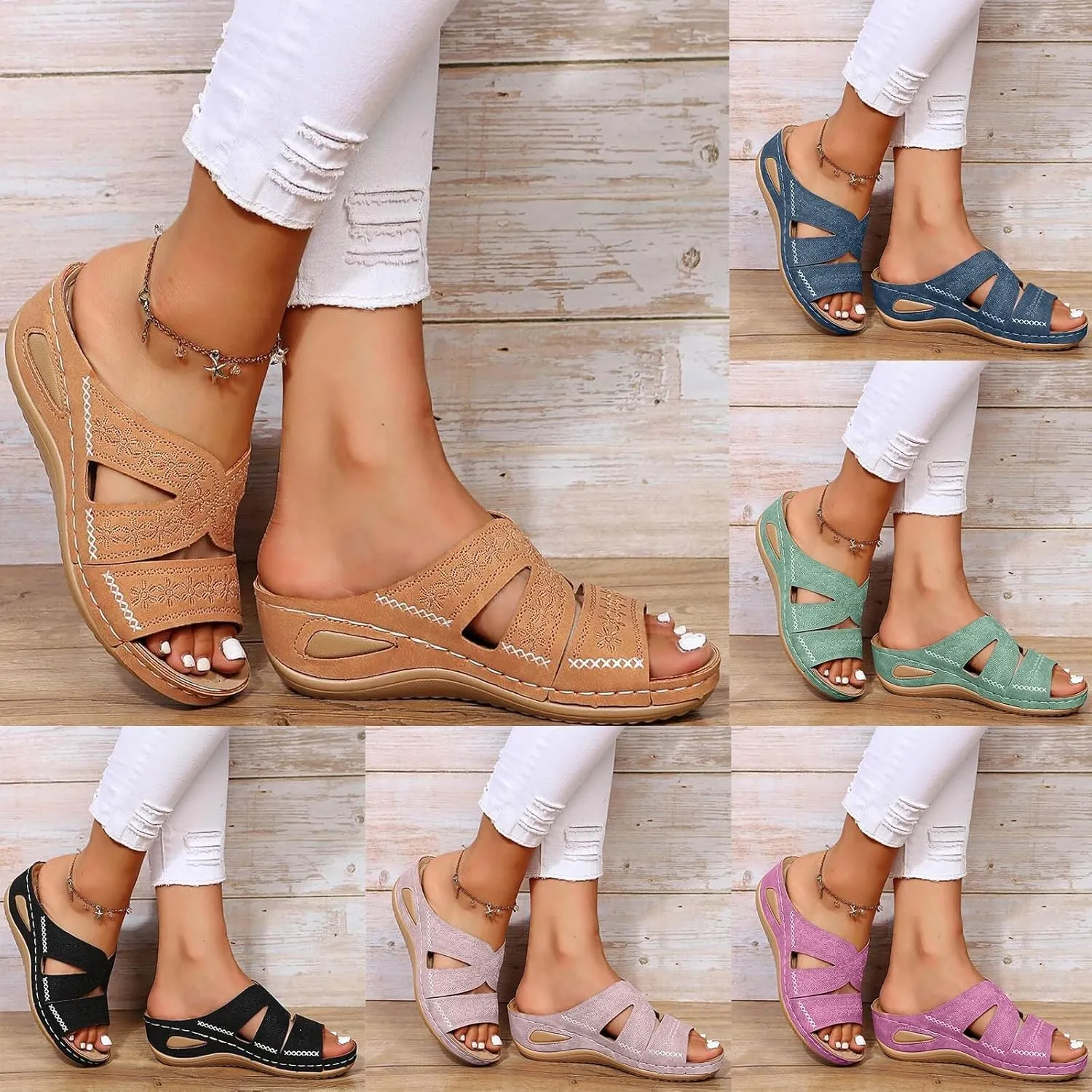 Orthopedic Sandals for Women Wide Width, Women Summer Comfortable Sandals Arch Support Wedge Sandal 2025 Slides Sandal Dress Shoes for Plantar Fasciitis