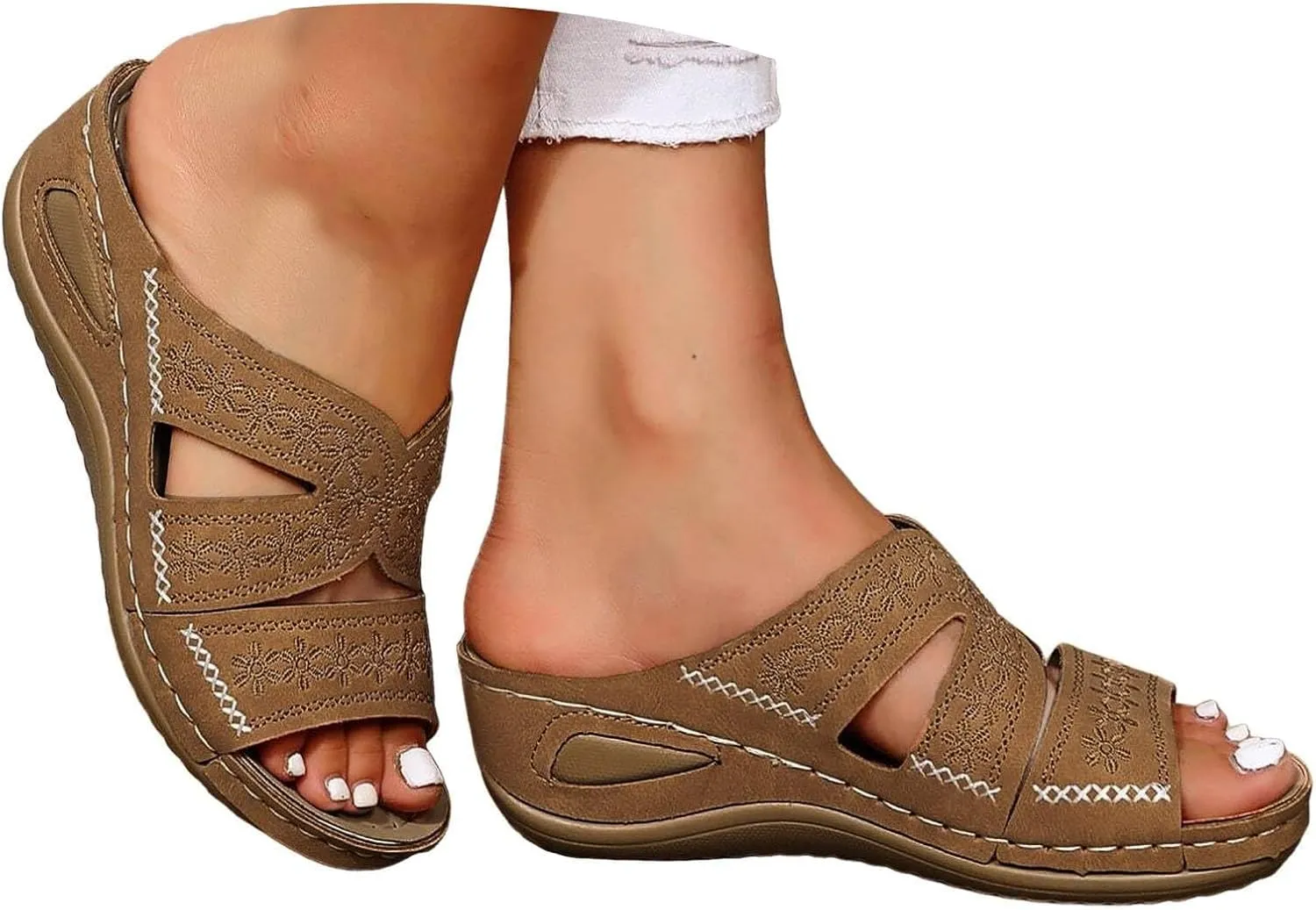 Orthopedic Sandals for Women Wide Width, Women Summer Comfortable Sandals Arch Support Wedge Sandal 2025 Slides Sandal Dress Shoes for Plantar Fasciitis
