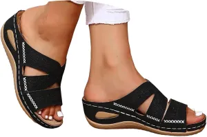 Orthopedic Sandals for Women Wide Width, Women Summer Comfortable Sandals Arch Support Wedge Sandal 2025 Slides Sandal Dress Shoes for Plantar Fasciitis