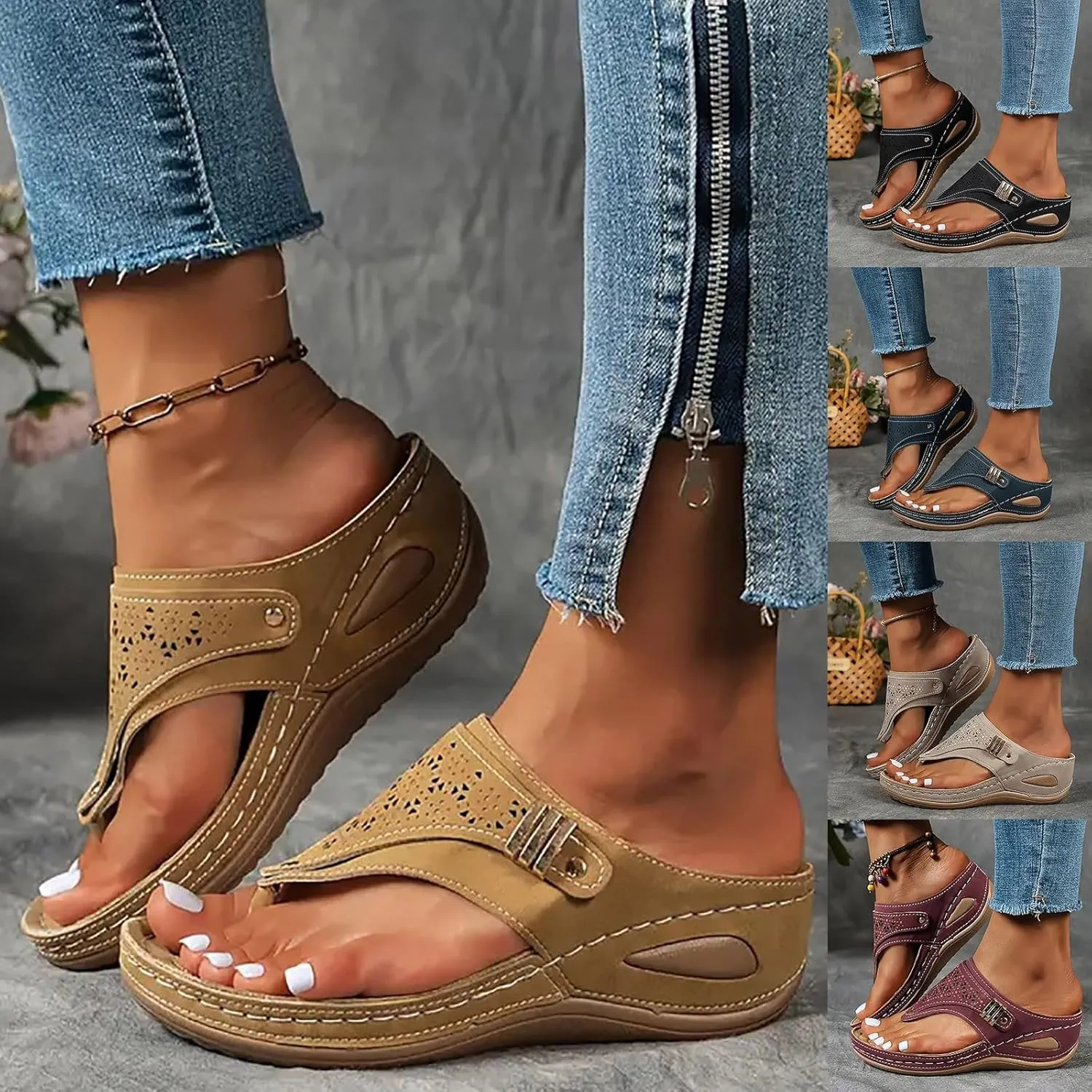 Orthopedic Sandals for Women, Women Summer Comfortable Sandals Arch Support Wedge Sandal 2025 Flip Flops Sandal Wide Width Dress Shoes