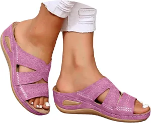 Orthopedic Wedge Sandals for Women Summer Dressy 2025 Flat Open Toe Slip On Comfortable Wedges Hollow Out Breathable Platform Sandals Women Dressy Comfy Orthotic Sandal Slides Shoes