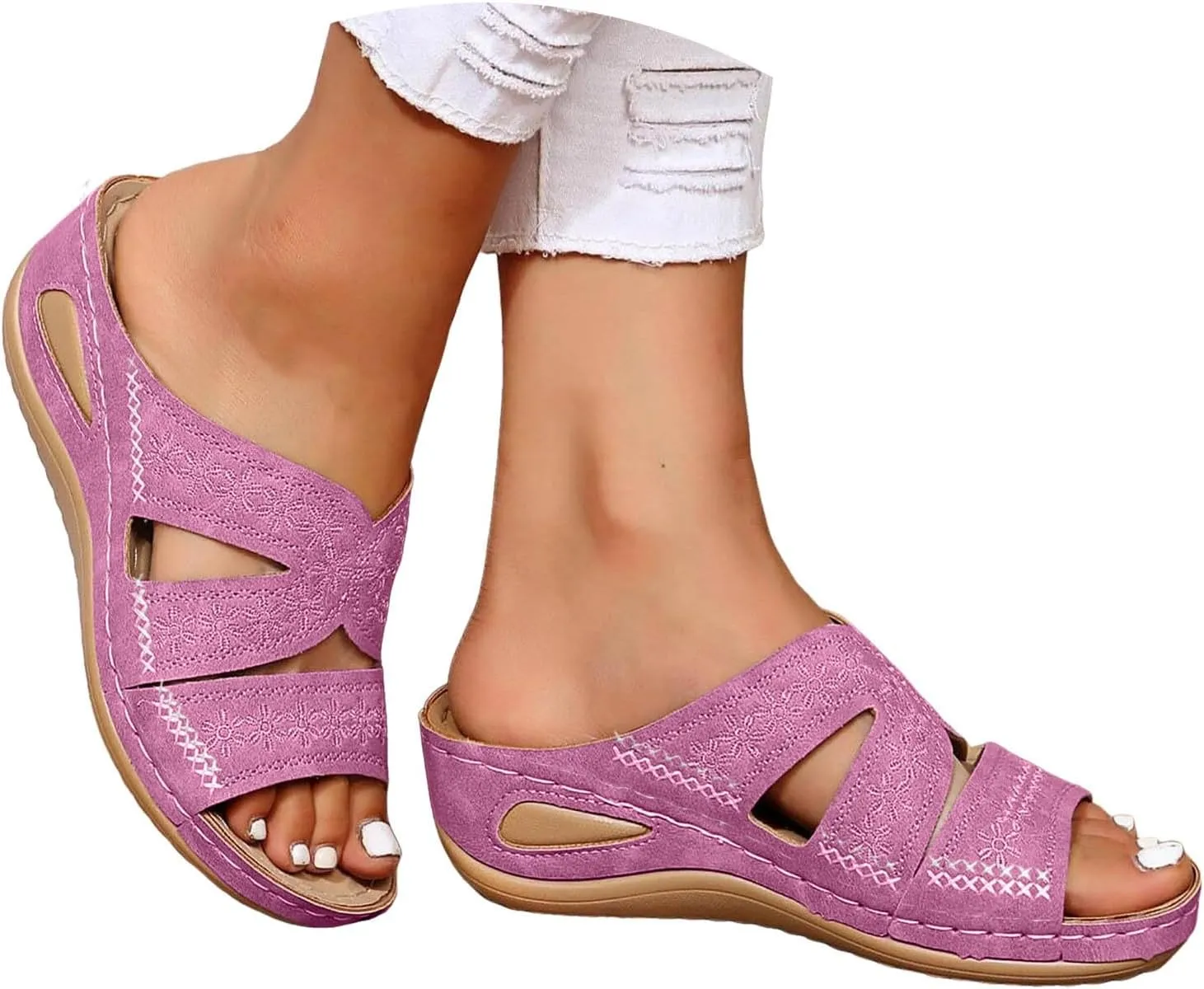 Orthopedic Wedge Sandals for Women Summer Dressy 2025 Flat Open Toe Slip On Comfortable Wedges Hollow Out Breathable Platform Sandals Women Dressy Comfy Orthotic Sandal Slides Shoes