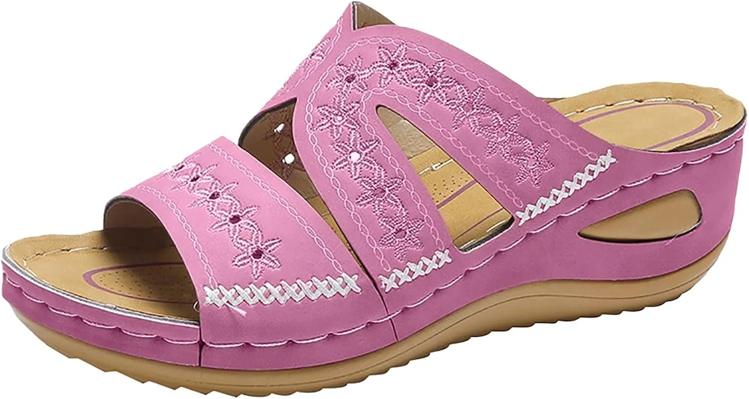 Orthopedic Wedge Sandals for Women Summer Dressy 2025 Flat Open Toe Slip On Comfortable Wedges Hollow Out Breathable Platform Sandals Women Dressy Comfy Orthotic Sandal Slides Shoes
