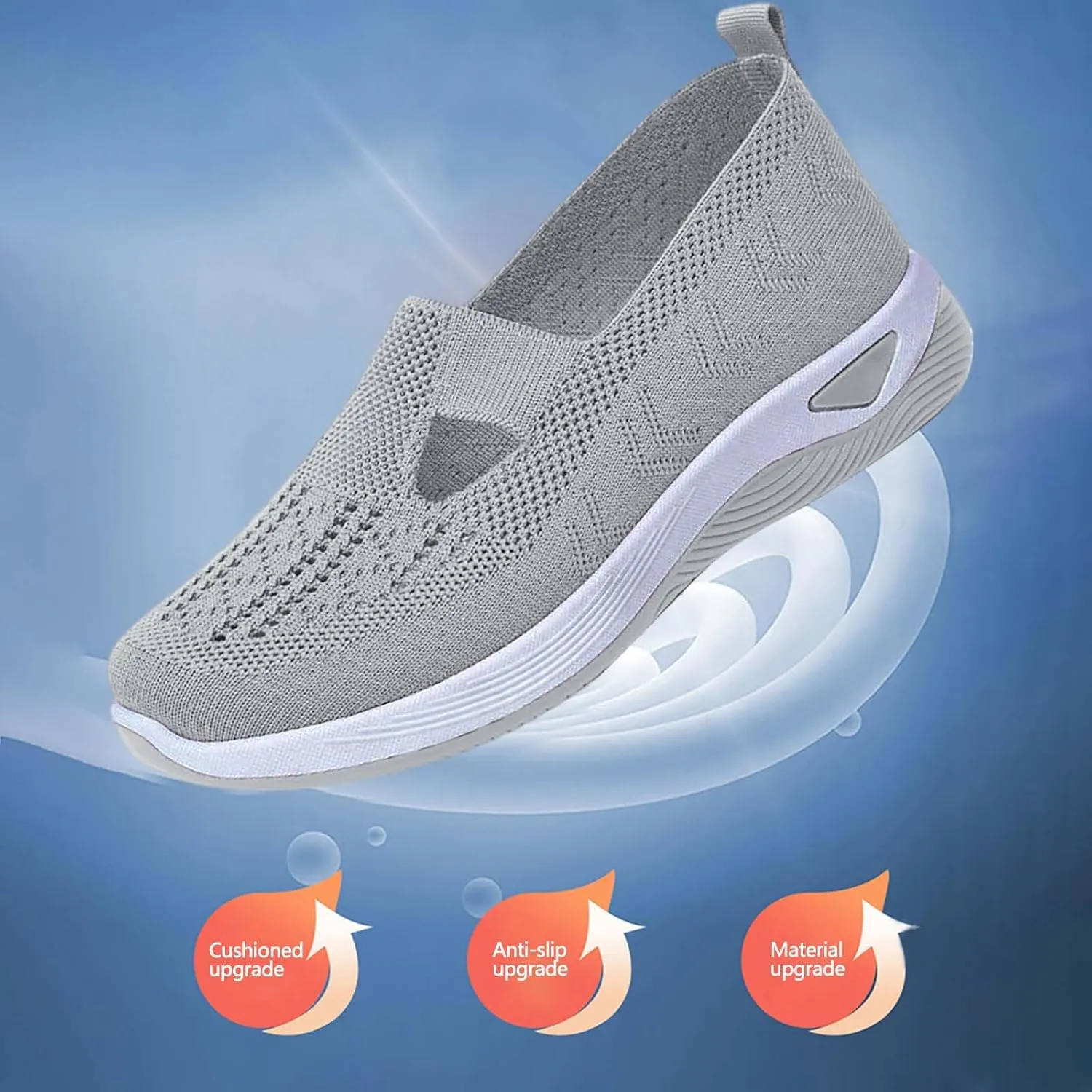 Orthowalkway Womens Shoes, Orthopedic Arch Support Woven Mesh Breathable Soft Slip-On Sneakers Indoor Outdoor Casual Walking Anti-Skid Sports Shoes