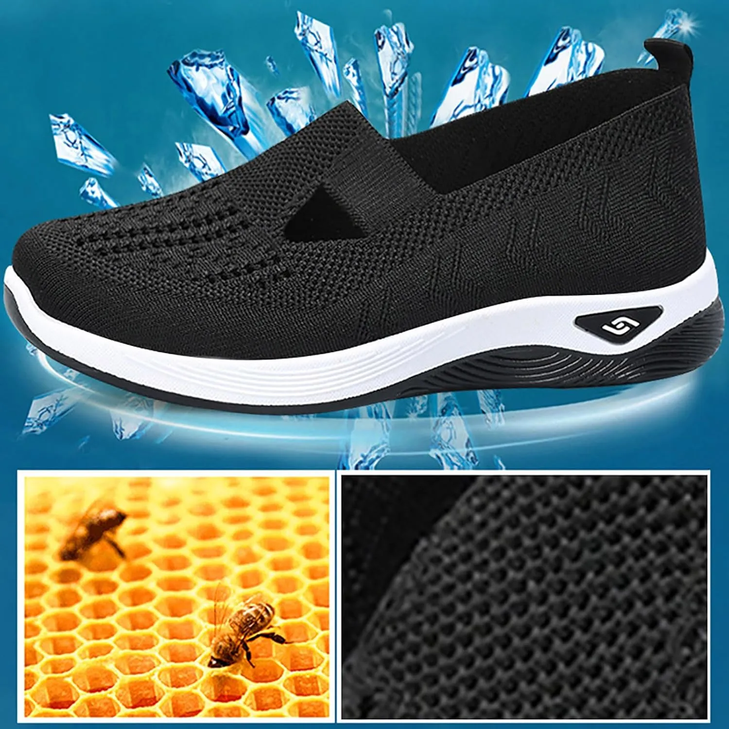 Orthowalkway Womens Shoes, Orthopedic Arch Support Woven Mesh Breathable Soft Slip-On Sneakers Indoor Outdoor Casual Walking Anti-Skid Sports Shoes