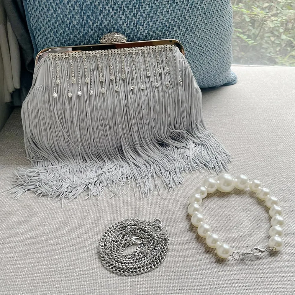 Ostrich Feather Purse Elegant Feather Bags for Women Feather Clutches Evening Clutch Purses Fringe for Wedding Party Grey