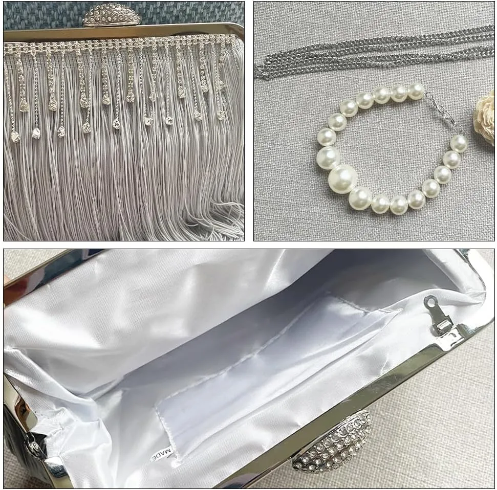 Ostrich Feather Purse Elegant Feather Bags for Women Feather Clutches Evening Clutch Purses Fringe for Wedding Party Grey