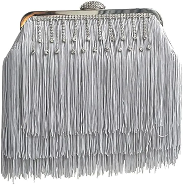 Ostrich Feather Purse Elegant Feather Bags for Women Feather Clutches Evening Clutch Purses Fringe for Wedding Party Grey