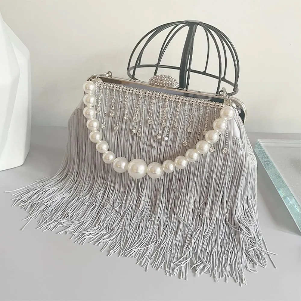 Ostrich Feather Purse Elegant Feather Bags for Women Feather Clutches Evening Clutch Purses Fringe for Wedding Party Grey