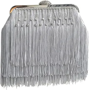 Ostrich Feather Purse Elegant Feather Bags for Women Feather Clutches Evening Clutch Purses Fringe for Wedding Party Grey