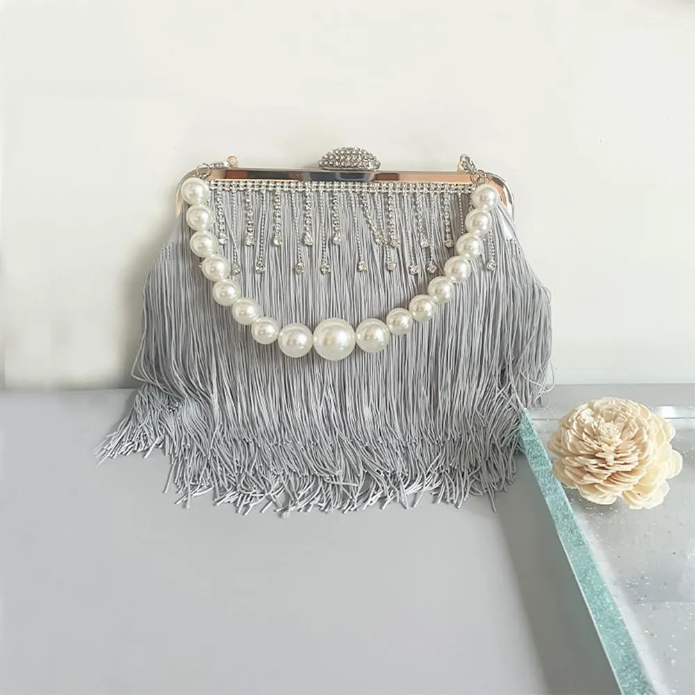Ostrich Feather Purse Elegant Feather Bags for Women Feather Clutches Evening Clutch Purses Fringe for Wedding Party Grey