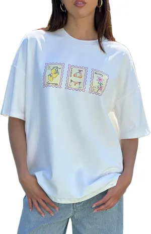 Oversized Graphic Tshirts for Women Y2k Short Sleeve Graphic Tee Baggy Shirts Teen Girl Vintage Aeshetic Clothes
