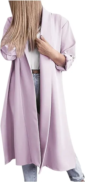Oversized Long Blazer Cardigans for Women Open Front Ankle Length Long Sleeve Trench Coats Casual Dressy Outwear