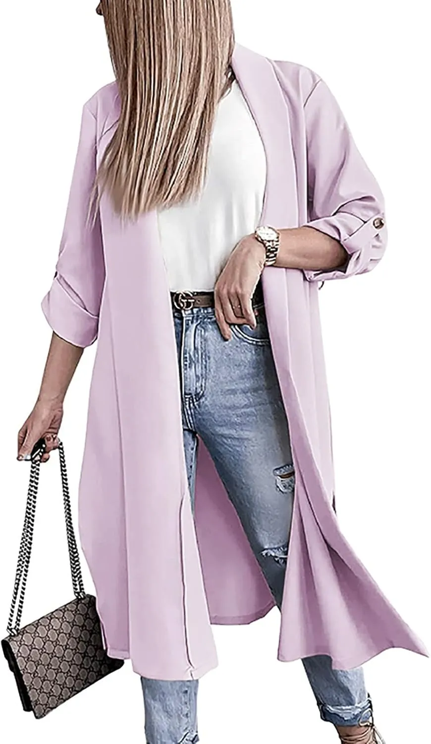 Oversized Long Blazer Cardigans for Women Open Front Ankle Length Long Sleeve Trench Coats Casual Dressy Outwear