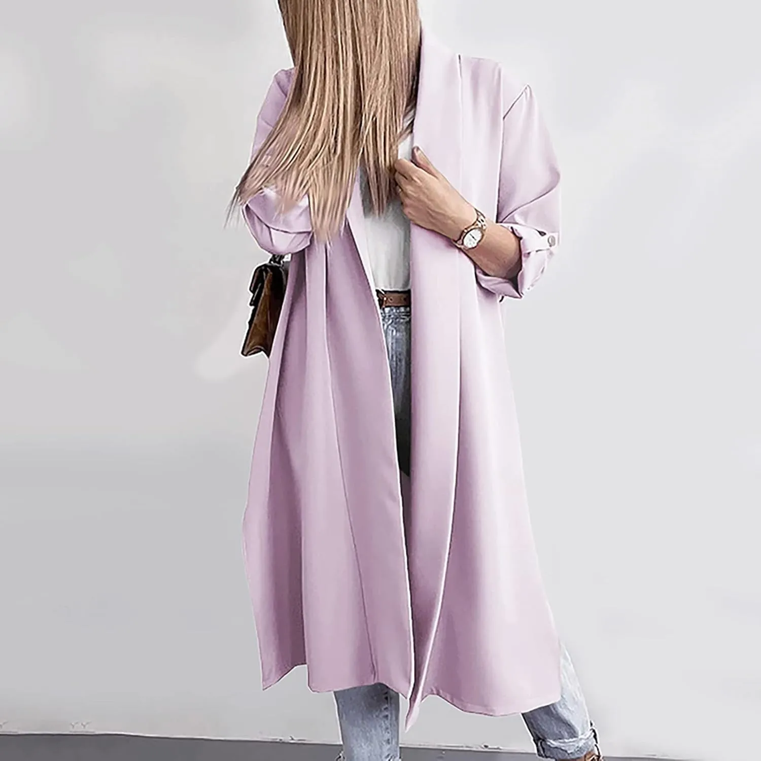 Oversized Long Blazer Cardigans for Women Open Front Ankle Length Long Sleeve Trench Coats Casual Dressy Outwear