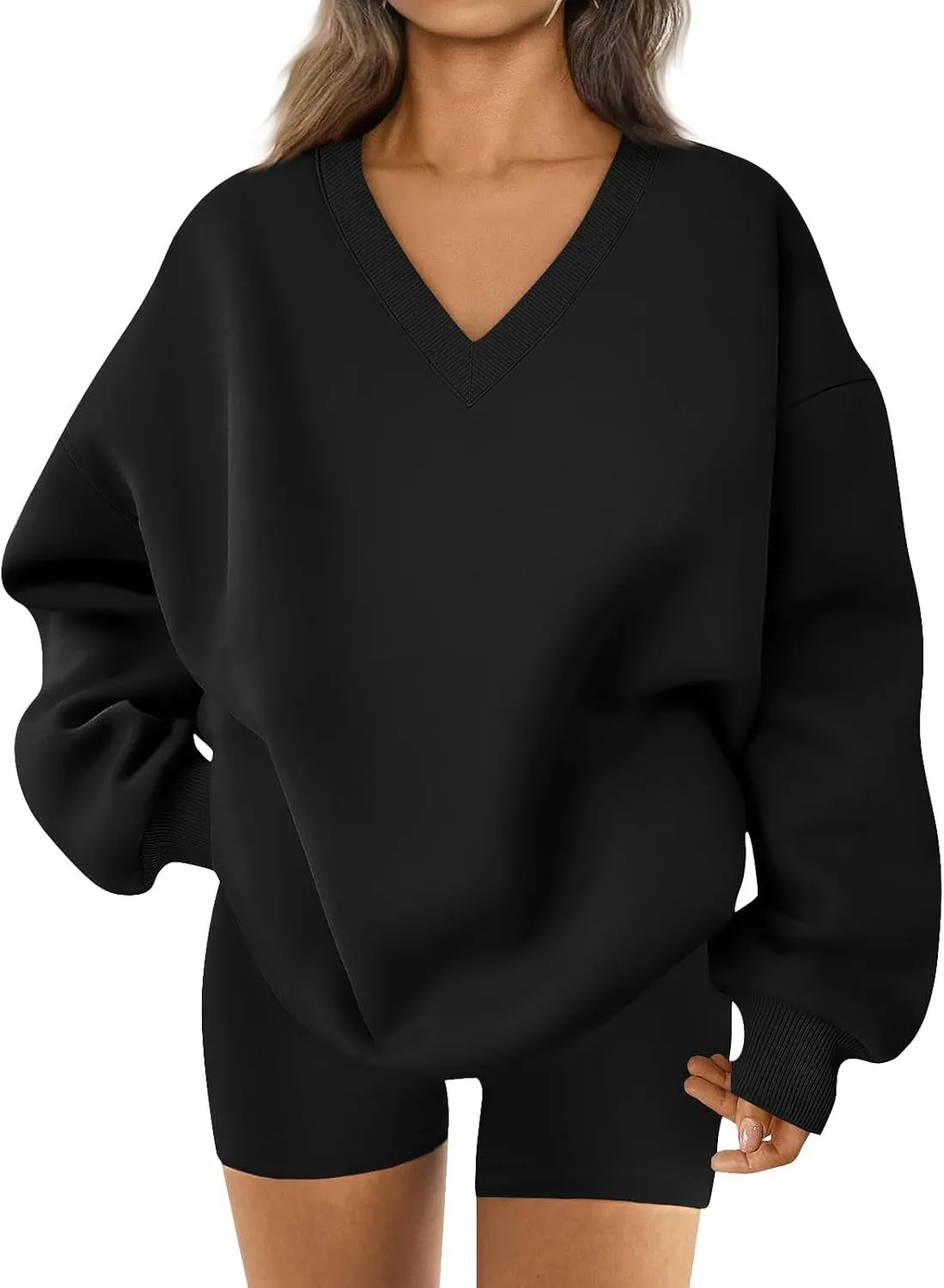 Oversized Sweatshirt For Women Plus Size Hoodies Trendy V Neck Long Sleeve Winter Clothes Drop Shoulder Pullover