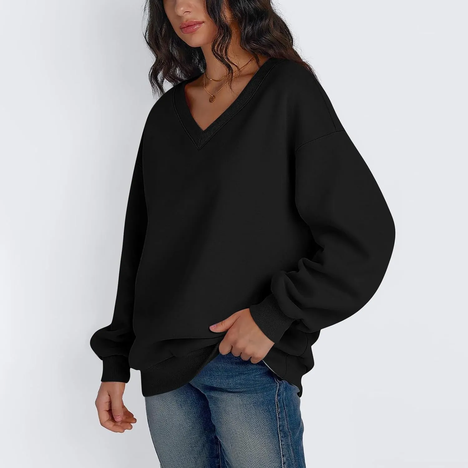 Oversized Sweatshirt For Women Plus Size Hoodies Trendy V Neck Long Sleeve Winter Clothes Drop Shoulder Pullover