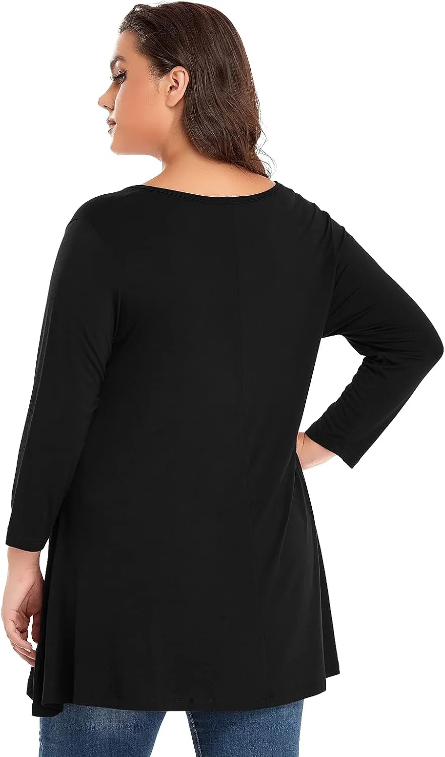 OVERWORETY Plus Size Tops for Women 3/4 Sleeve Henley V Neck Button Tunics Casual Loose Swing Shirts for Leggings