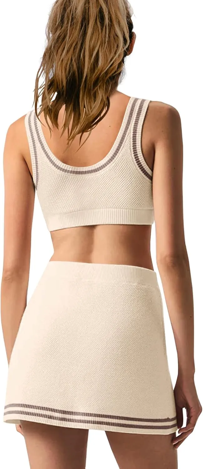 Panadila Womens 2 Piece Skirt Set Workout Outfits Tennis Skorts with Built-in Shorts and Sports Bra Gym Yoga