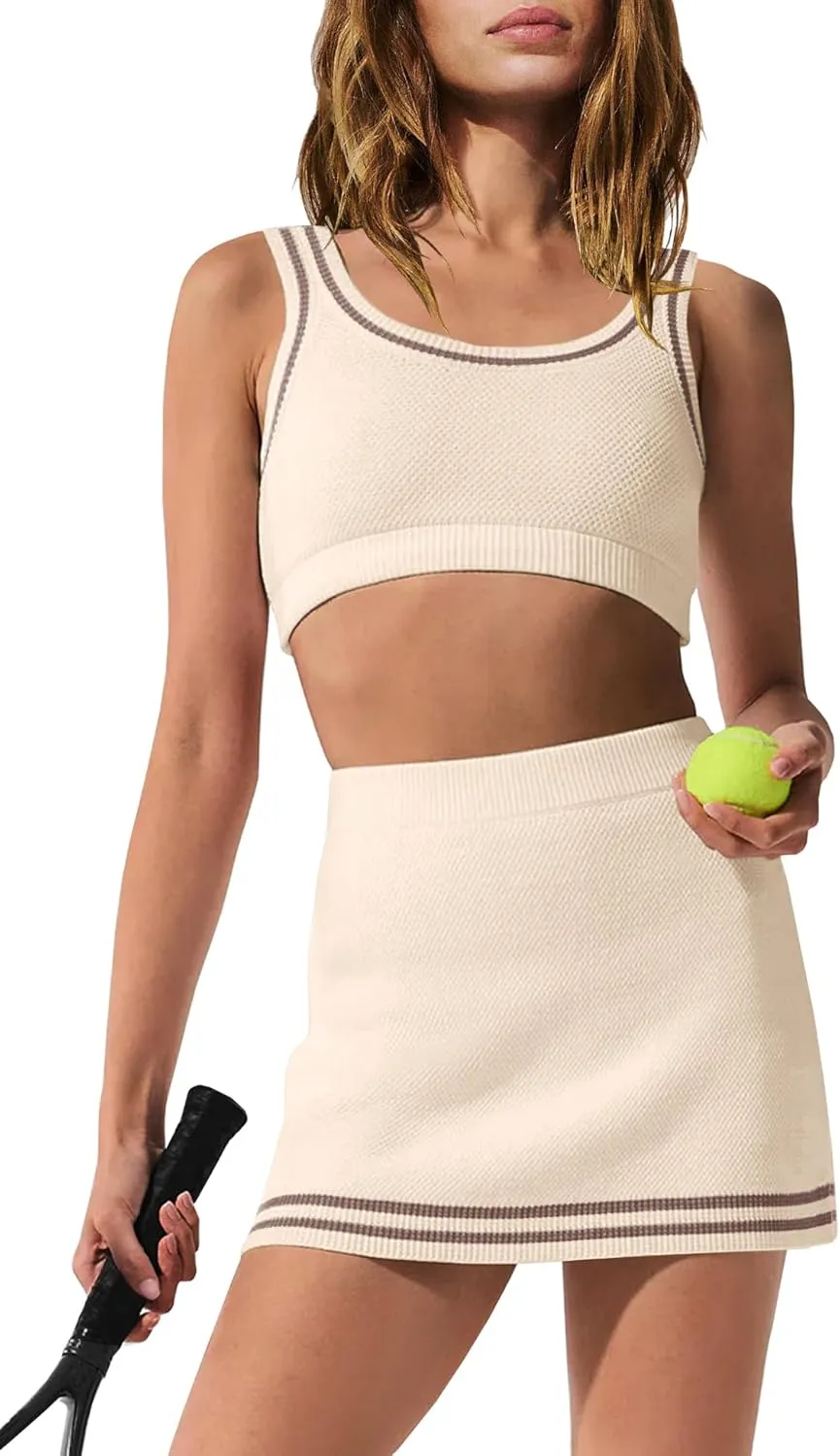 Panadila Womens 2 Piece Skirt Set Workout Outfits Tennis Skorts with Built-in Shorts and Sports Bra Gym Yoga