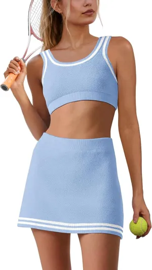 Panadila Womens 2 Piece Skirt Set Workout Outfits Tennis Skorts with Built-in Shorts and Sports Bra Gym Yoga