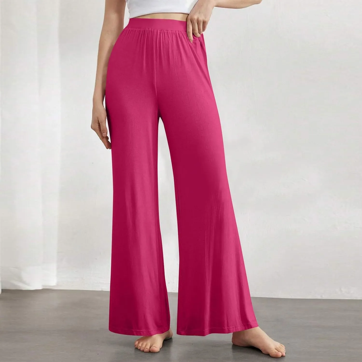 Pants for Women Plus Size Long Wide Leg High Waisted Pants Flowy Pleated Pull On Vacation Trousers with Pockets
