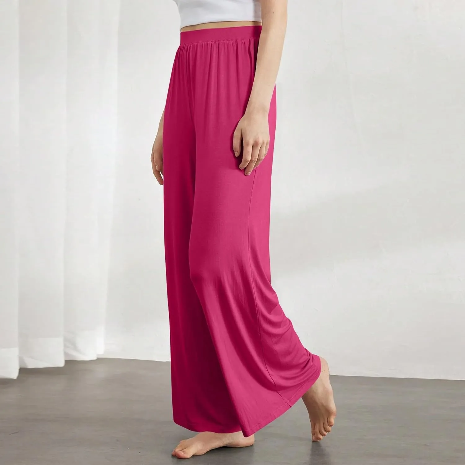 Pants for Women Plus Size Long Wide Leg High Waisted Pants Flowy Pleated Pull On Vacation Trousers with Pockets