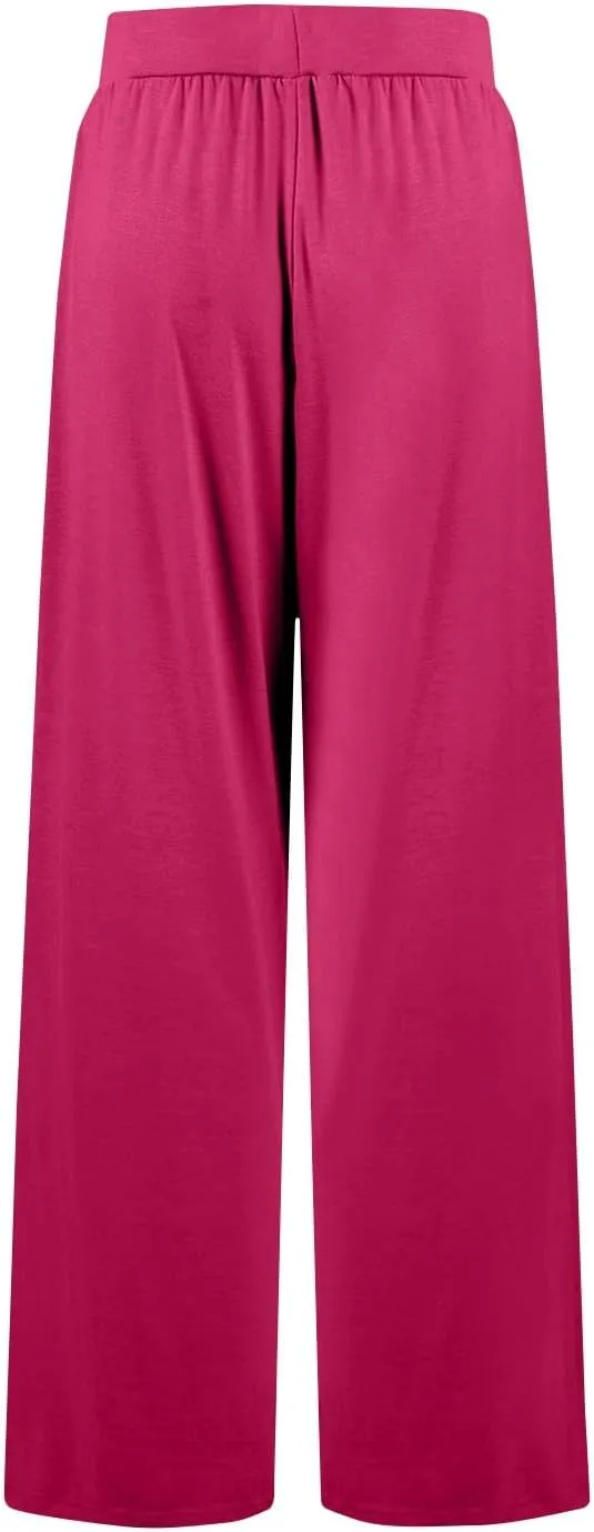 Pants for Women Plus Size Long Wide Leg High Waisted Pants Flowy Pleated Pull On Vacation Trousers with Pockets