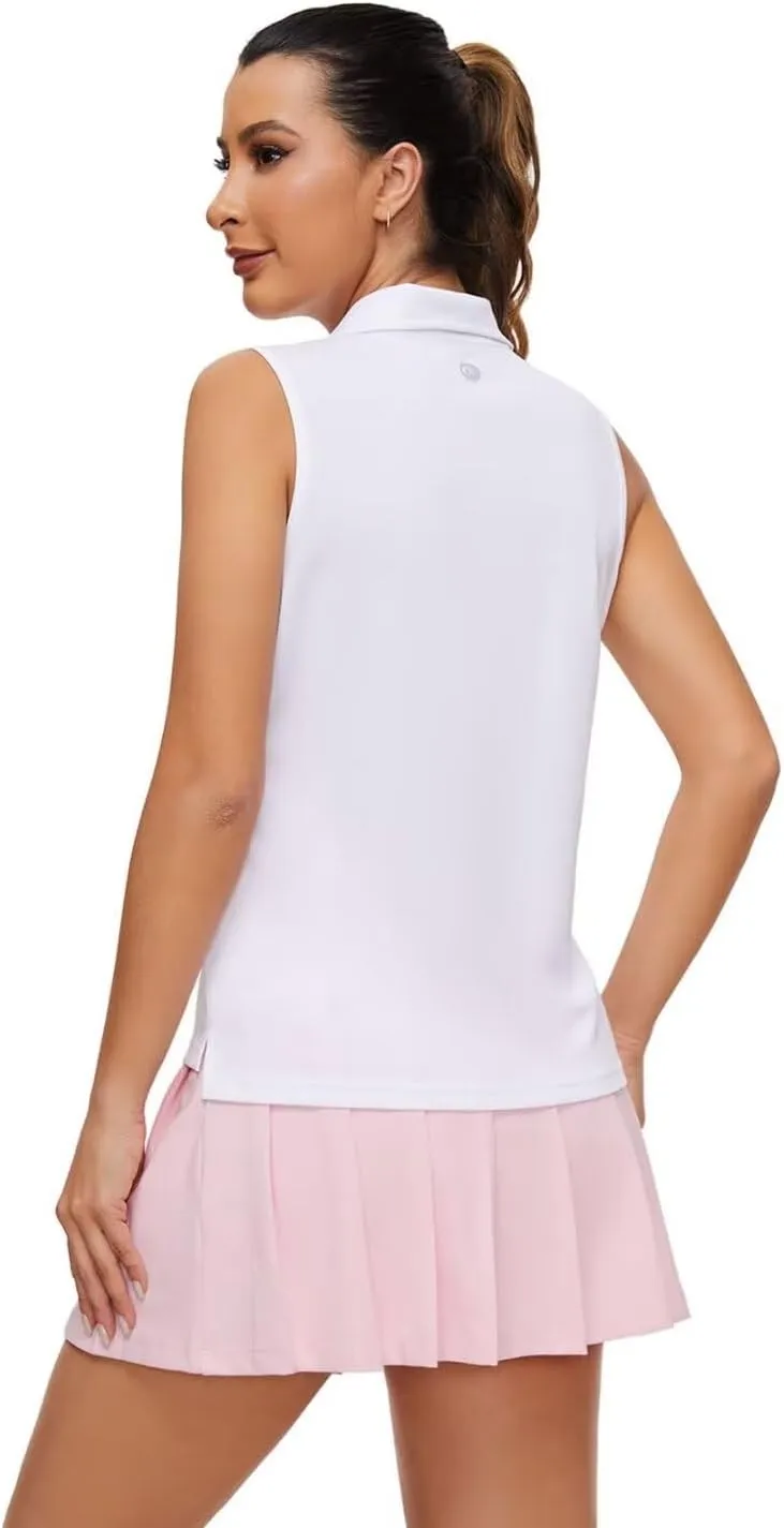 Pdbokew Women's Polo Shirts Quarter-Zip Golf Shirts Sleeveless Tops