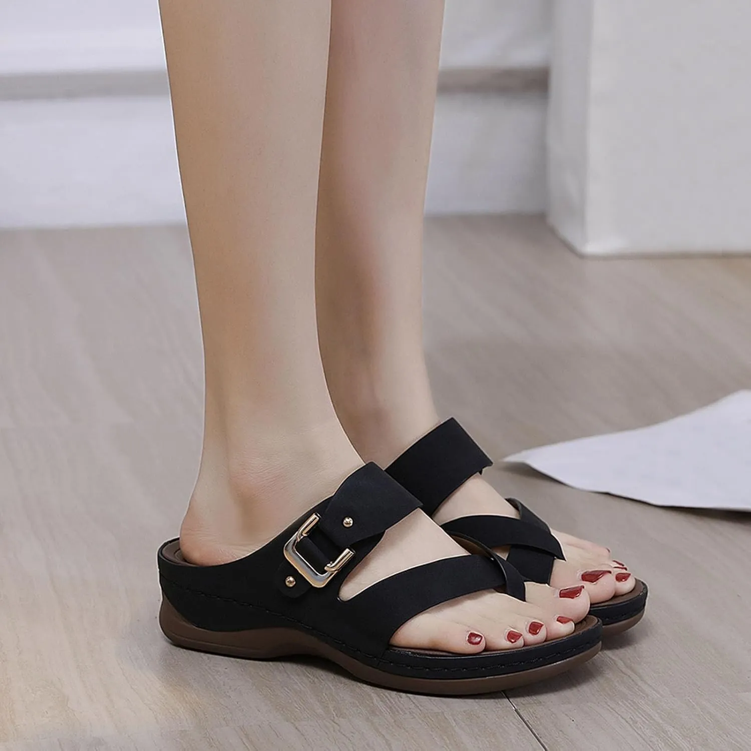 peqiut Sandals Women Clip Toe Cross Strap Comfortable Womens Sandals Flats Beach Summer Dressy Orthopedic Platform Sandals
