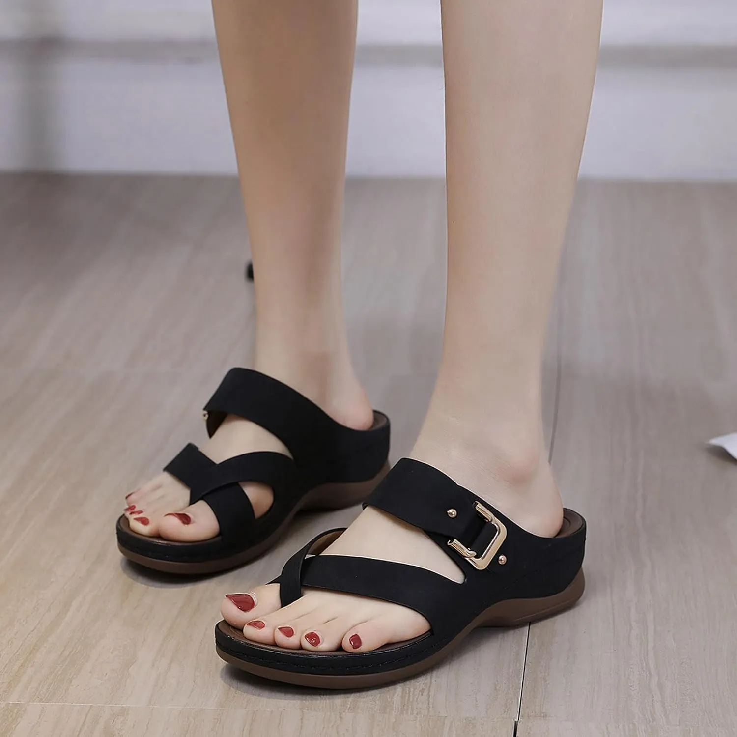 peqiut Sandals Women Clip Toe Cross Strap Comfortable Womens Sandals Flats Beach Summer Dressy Orthopedic Platform Sandals