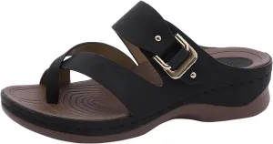 peqiut Sandals Women Clip Toe Cross Strap Comfortable Womens Sandals Flats Beach Summer Dressy Orthopedic Platform Sandals