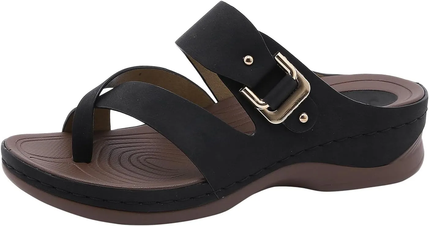 peqiut Sandals Women Clip Toe Cross Strap Comfortable Womens Sandals Flats Beach Summer Dressy Orthopedic Platform Sandals