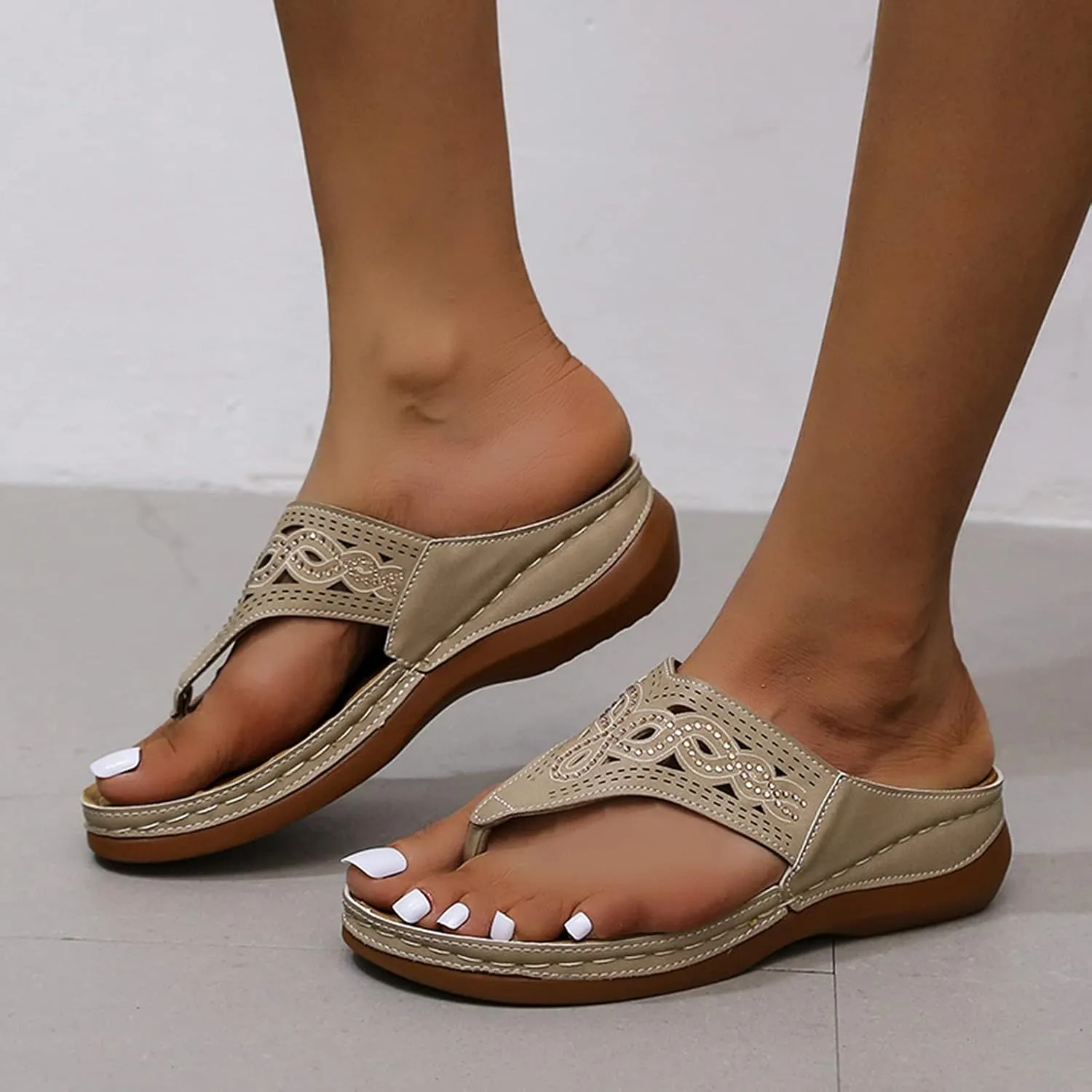peqiut Sandals Women Wedges Orthopedic Comfortable Clip Toe Women's Sandals Dressy Summer Beach Walking Flip Flops Shoes