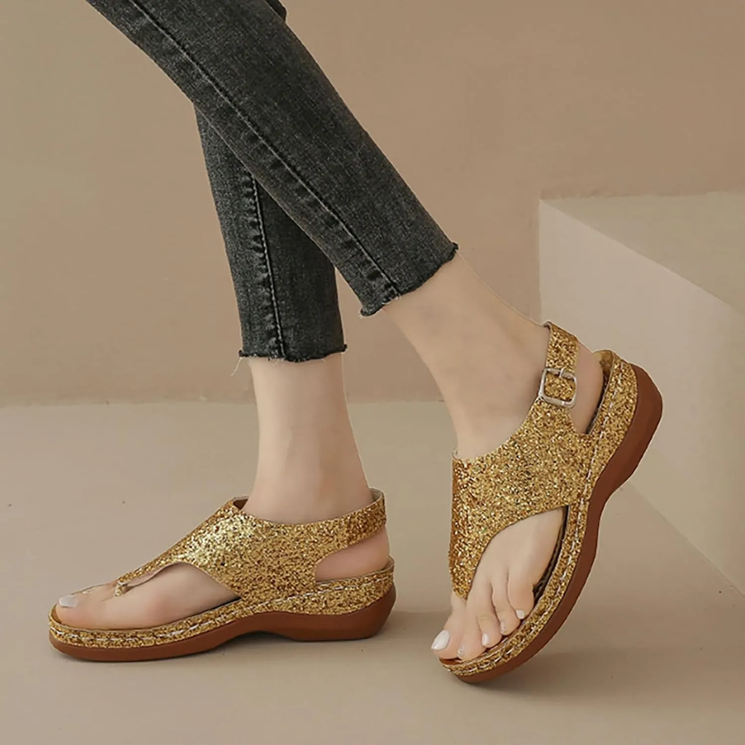peqiut Women's Sandal Dressy Summer Clip Toe Orthopedic Sandals for Women Comfortable Outdoor Boho Sandals Casual Flip Flops