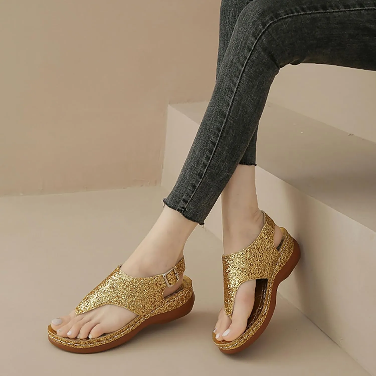 peqiut Women's Sandal Dressy Summer Clip Toe Orthopedic Sandals for Women Comfortable Outdoor Boho Sandals Casual Flip Flops
