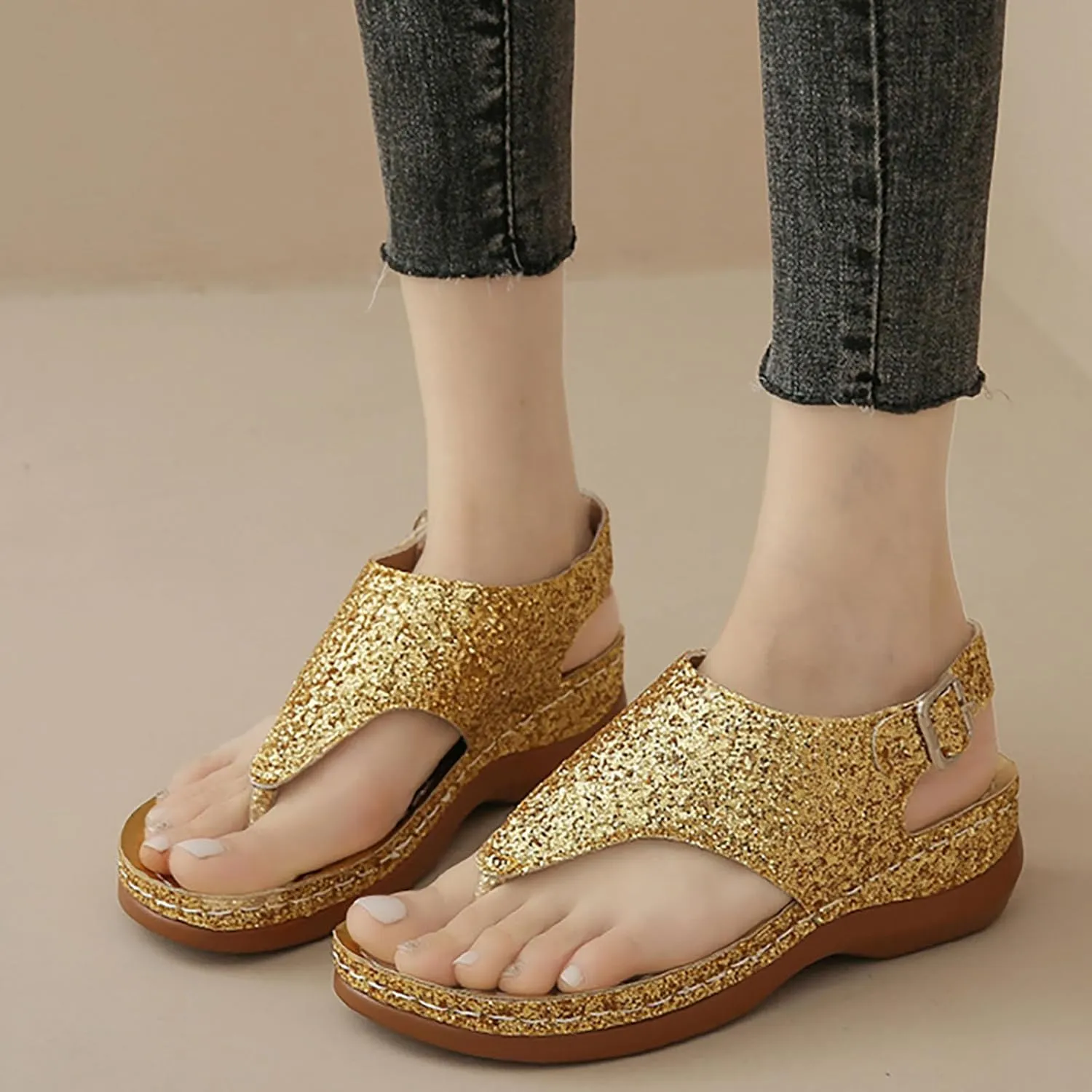 peqiut Women's Sandal Dressy Summer Clip Toe Orthopedic Sandals for Women Comfortable Outdoor Boho Sandals Casual Flip Flops